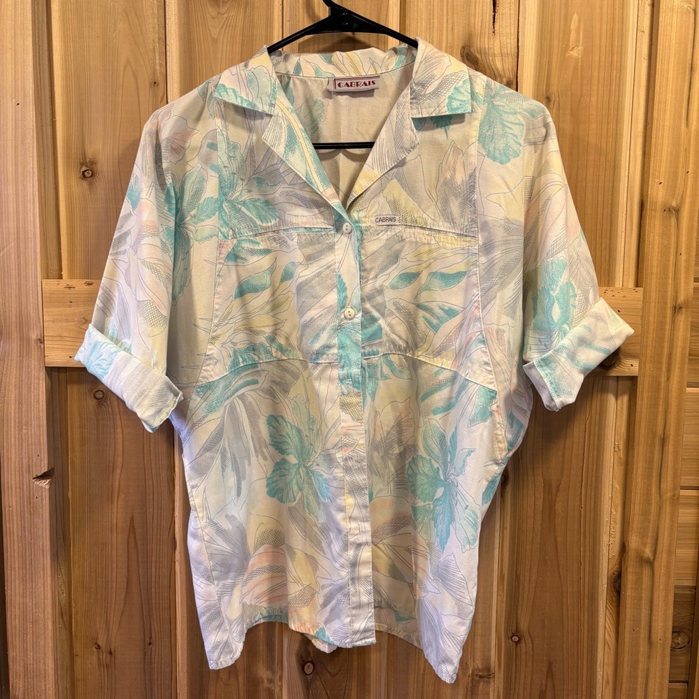 Vintage 80’s Cabrais Button Up Cotton Top with a Tropical Print-Size M